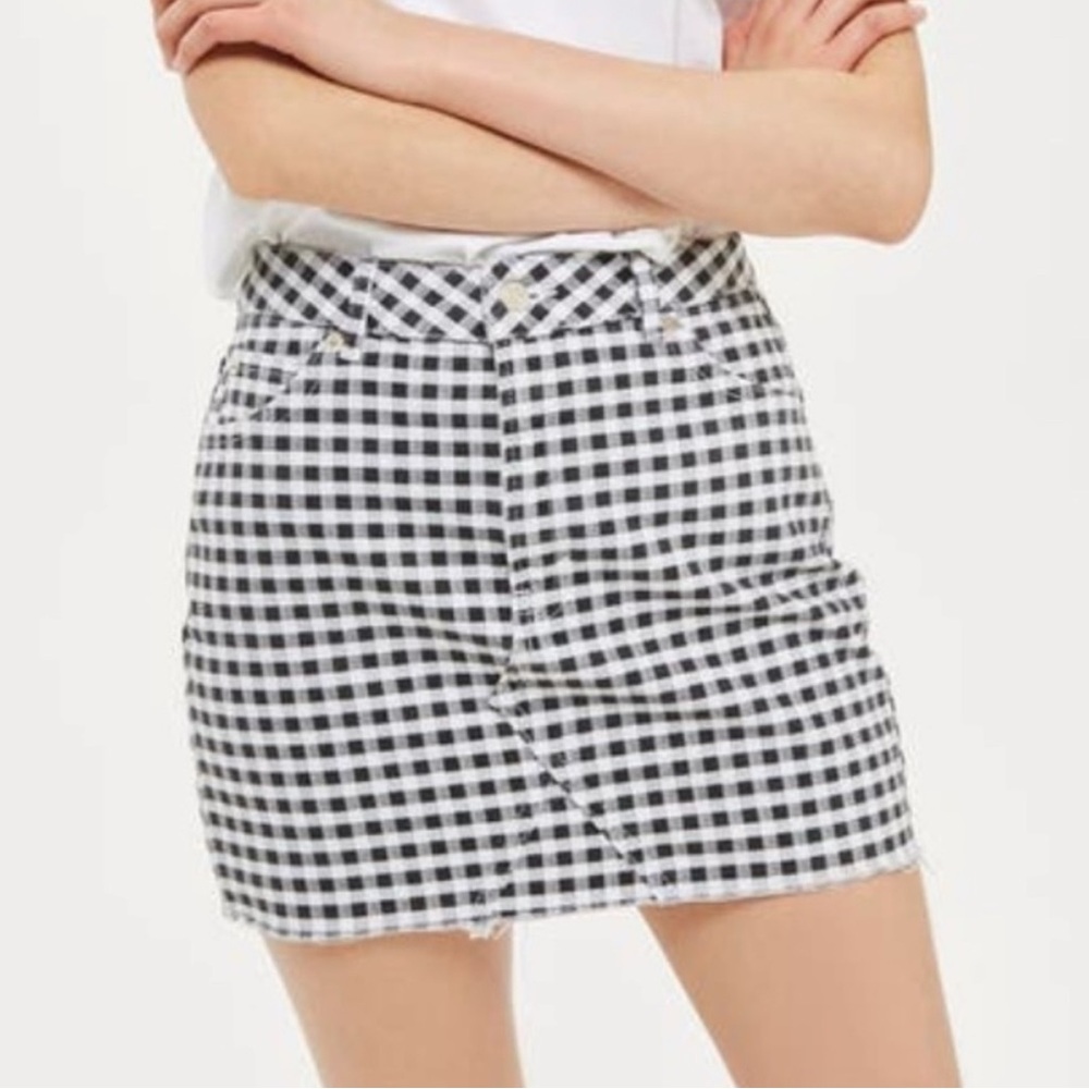 Topshop MOTO Gingham Denim Skirt